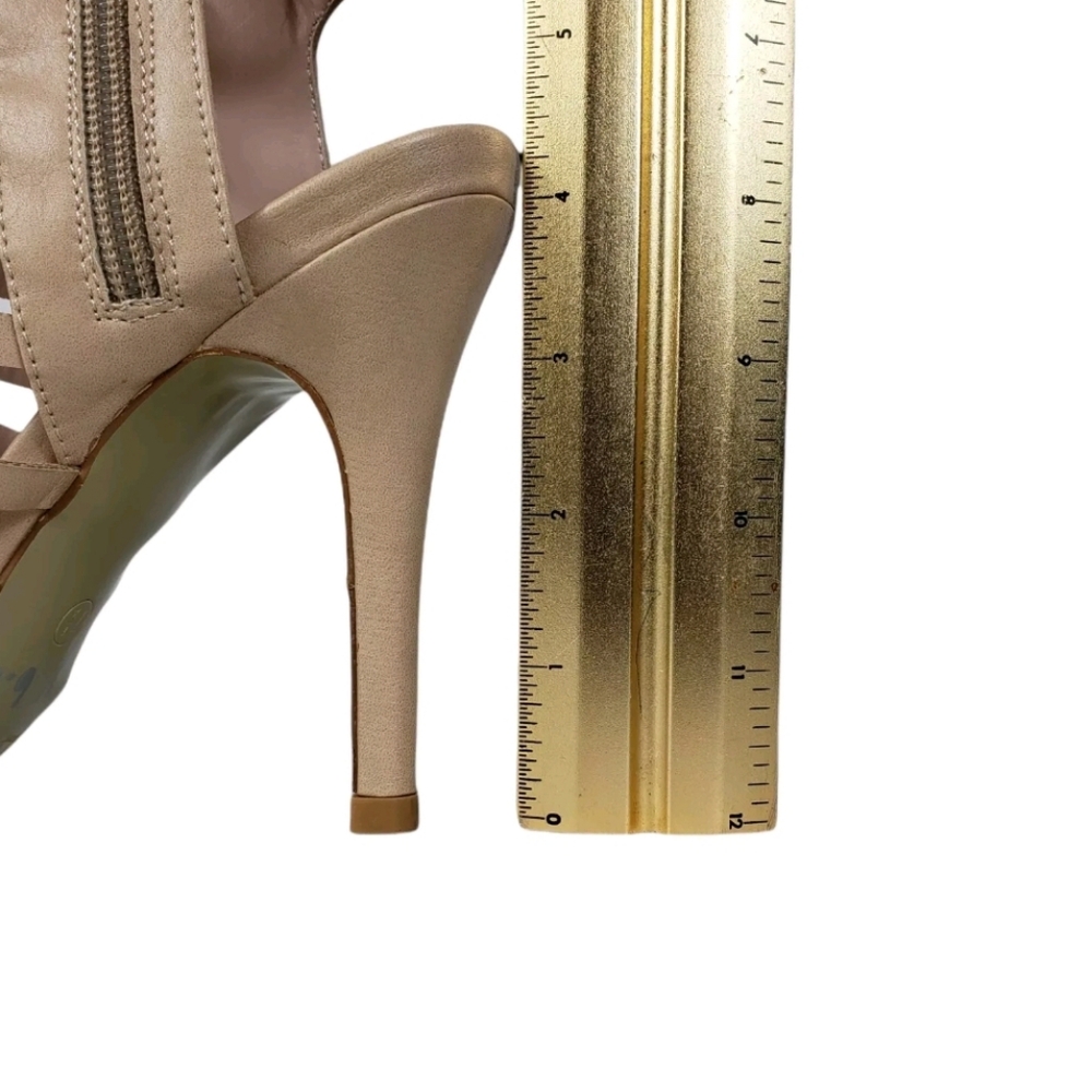 Nude Tan Beige Cutout Strappy Heels Women Size 7.5 Open Toe Shoes Side Zipper - Picture 11 of 11